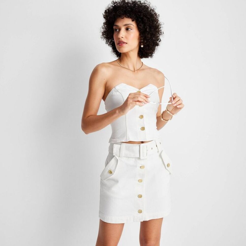Women's Belted Button-Front Denim Mini Skirt - Future Collective with Jenee - Picture 3 of 4